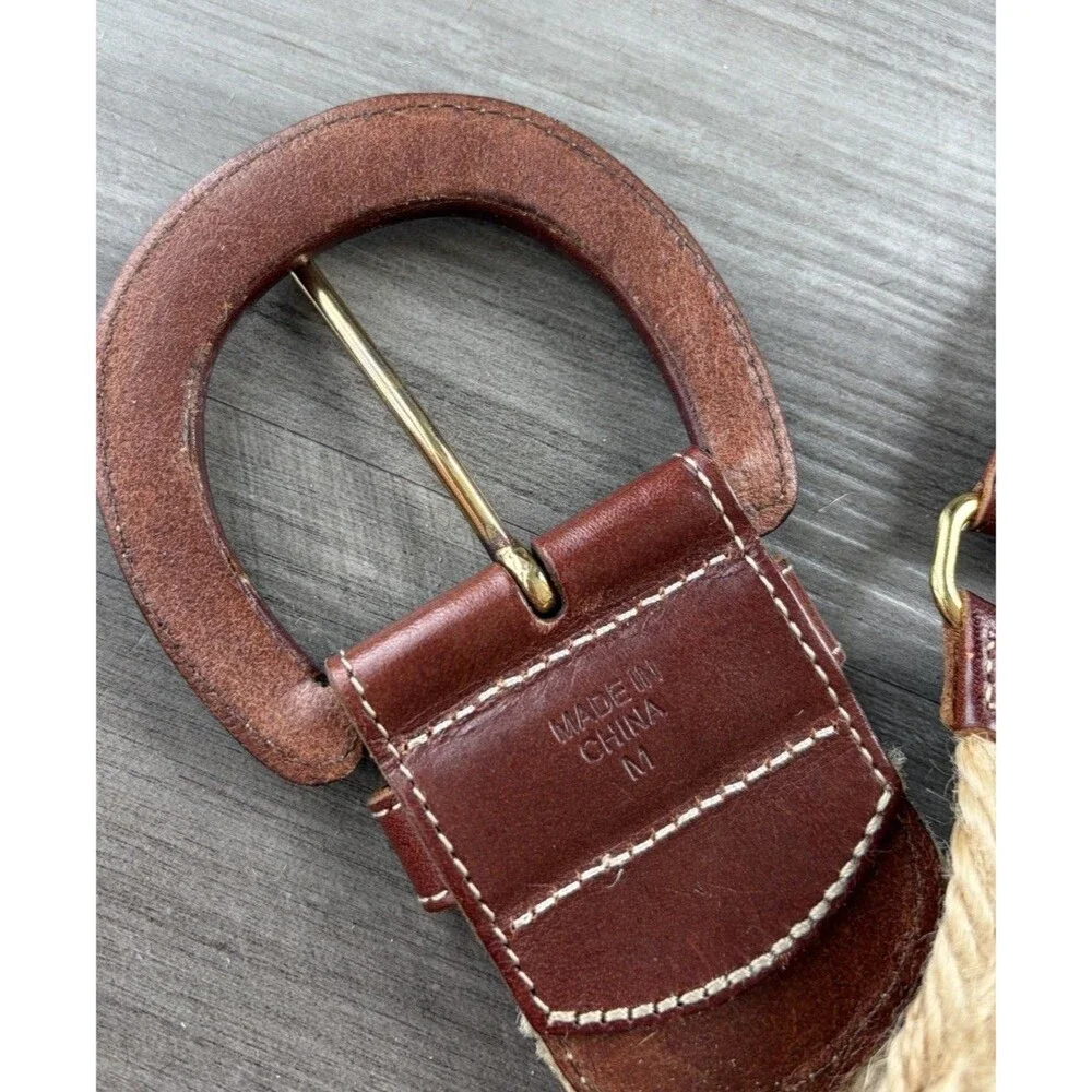 Lauren Ralph Lauren Woven Raffia Leather Wide Belt Women Size M Brown Boho RLL